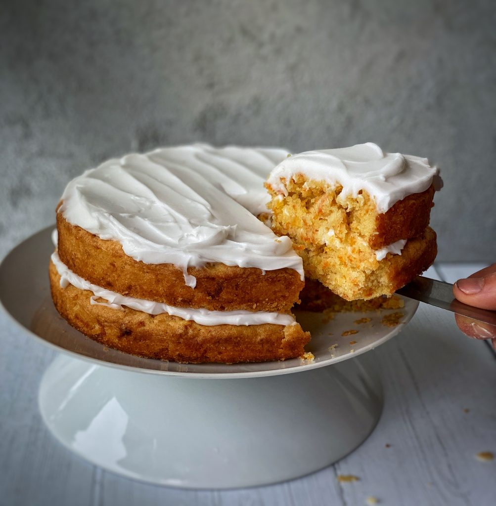 carrot cake being served