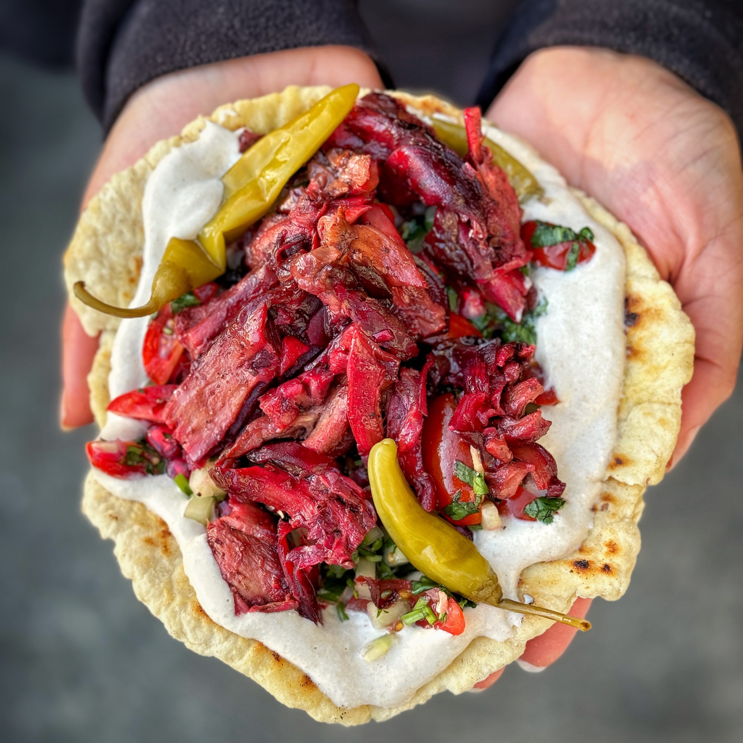 An image of Shawarma Skewers with Oyster Mushrooms and Beet