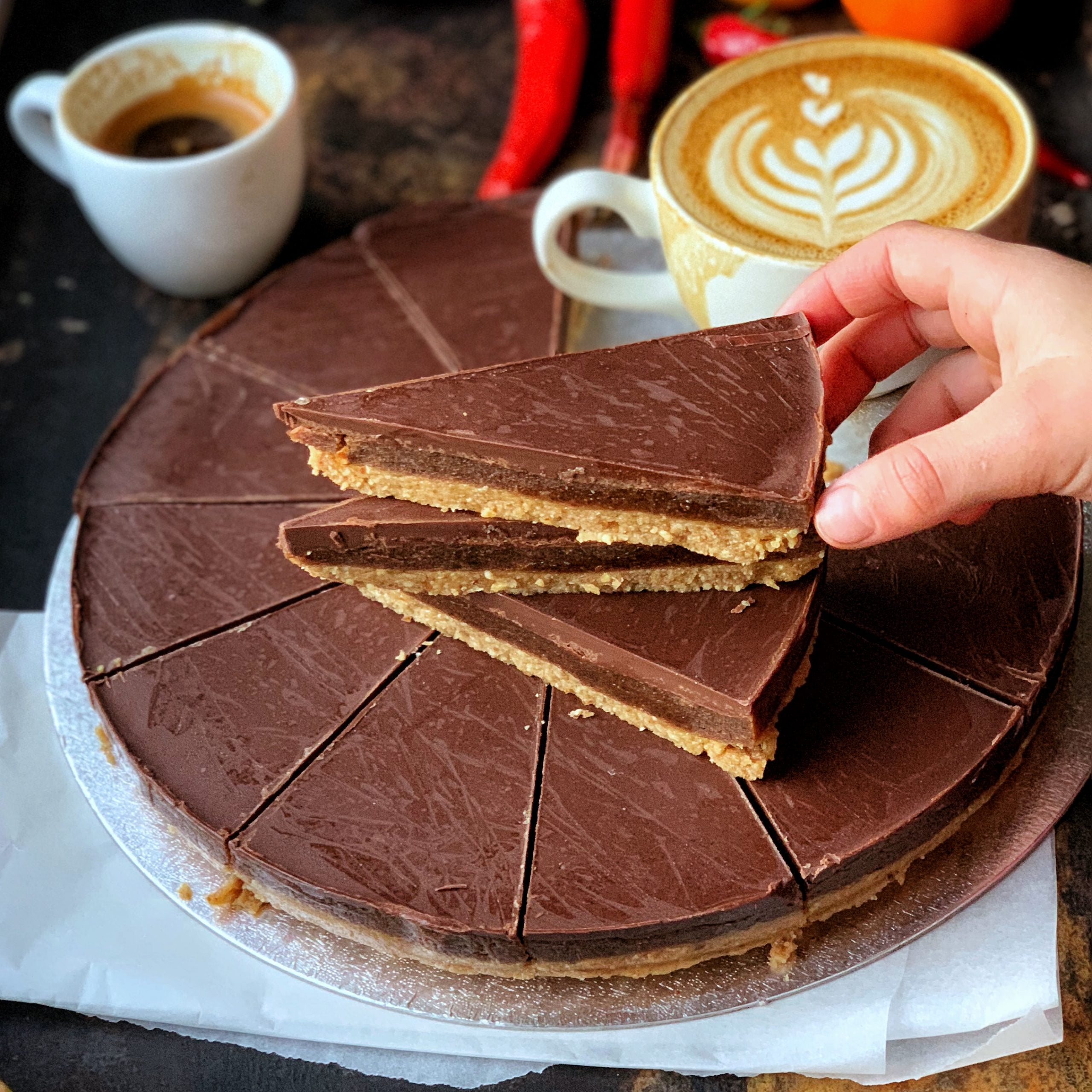 An image of chocolate salted caramel tart