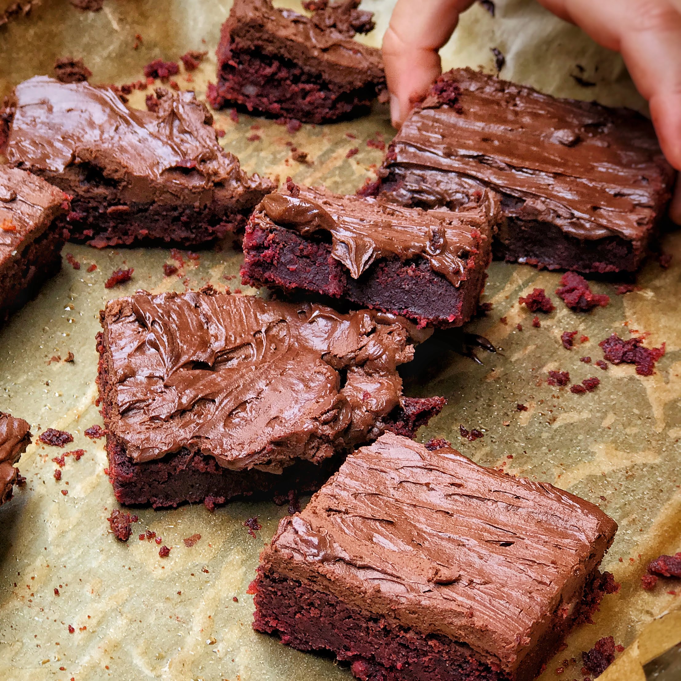 An image of Beet Brownies with a chocolate mousse