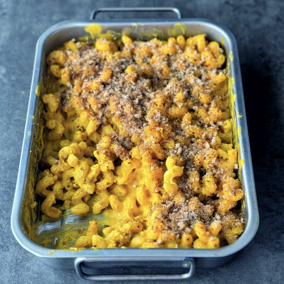 a photo of a tray of Healthier Pumpkin Mac & Cheese - Lower Fat